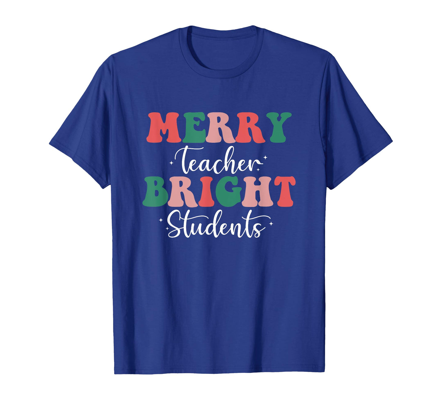 Retro Merry Teacher Bright Students Funny Christmas Teacher T-Shirt