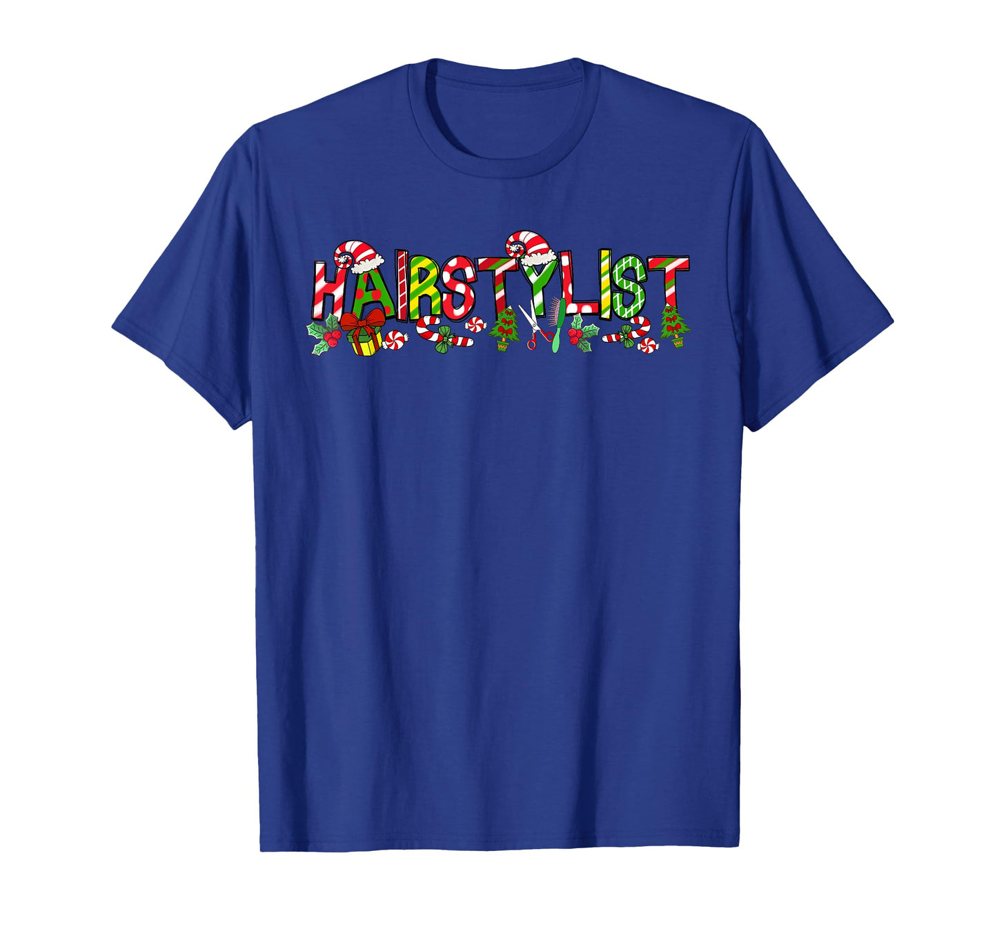 Hairstylist Santa Hat Candy Cane Christmas Funny Xmas T-Shirt