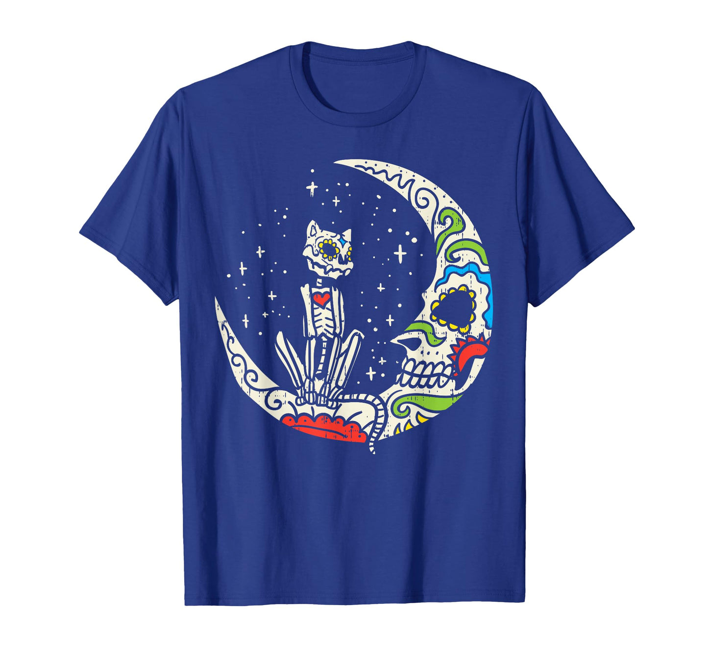 Sugar Skull Cat Moon Dia De Los Muertos Halloween Costume T-Shirt