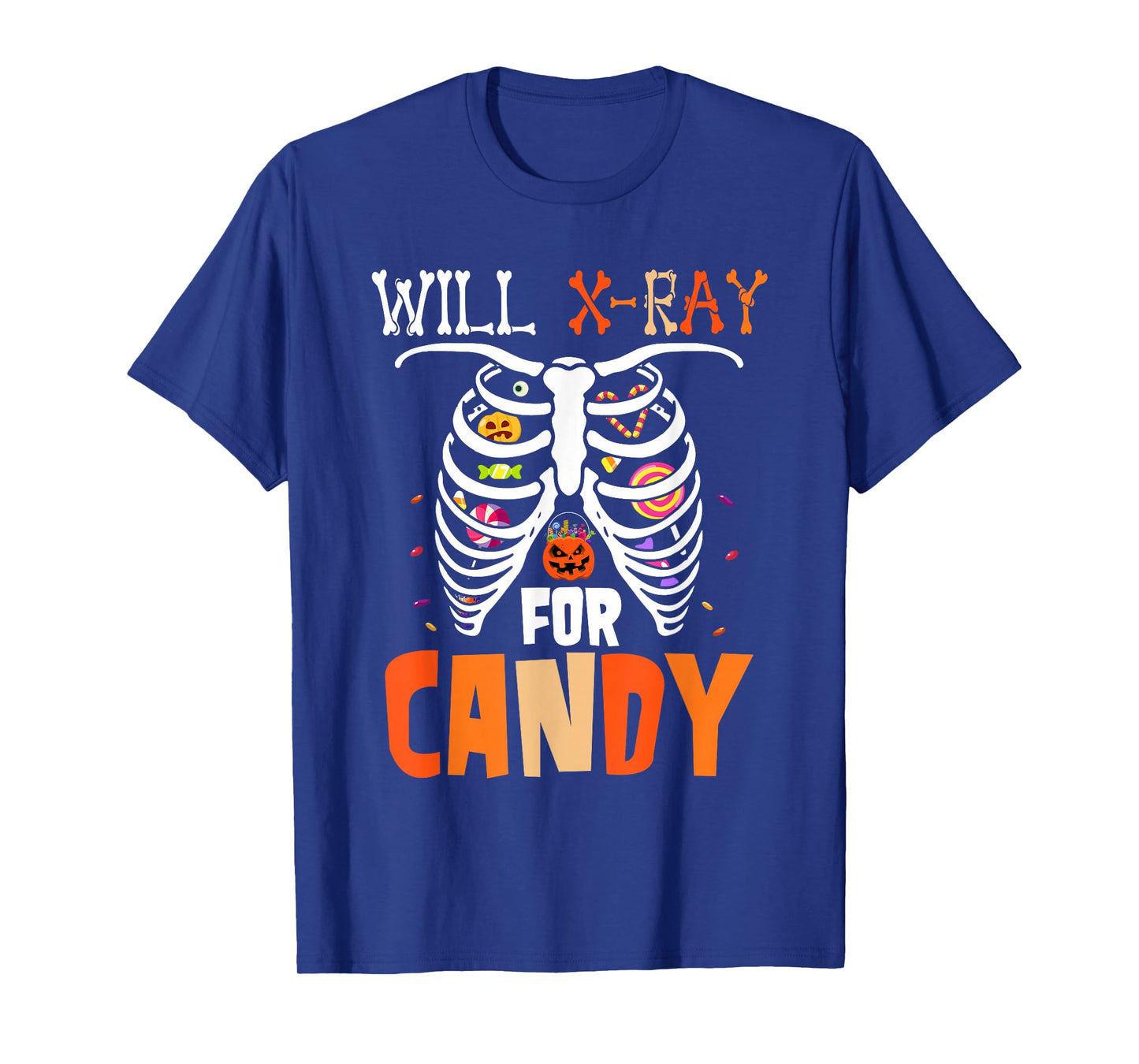 Will X-Ray for Candy Halloween Candy in Skeleton Rib Cage T-Shirt