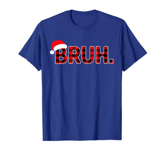 Bruh Funny Christmas Plaid Teens Boys Men Xmas Pajamas T-Shirt