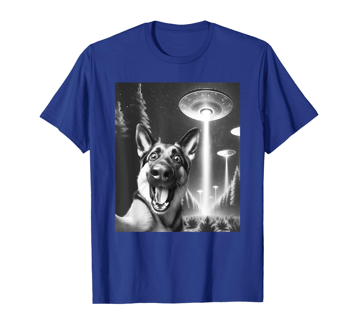 Funny German Shepherd Alien UFO Taking a Selfie Dog Mom Dad T-Shirt