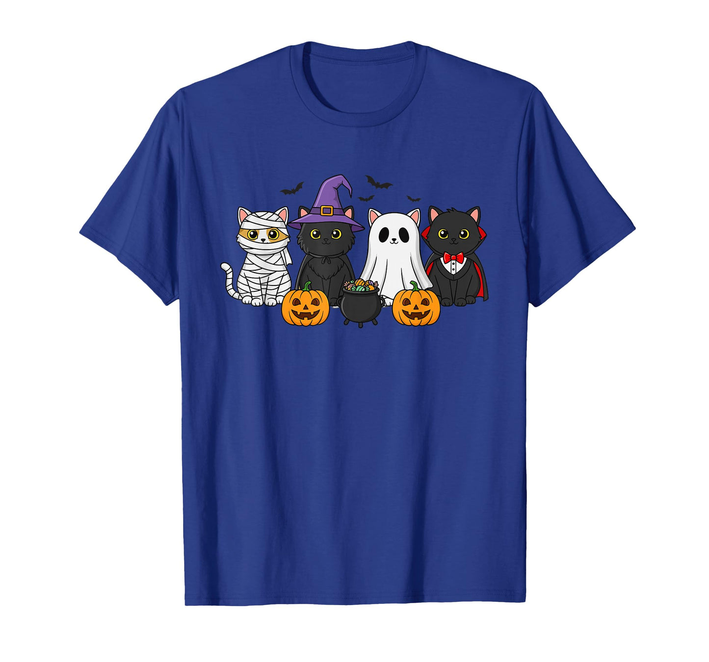 Mummy Witch Ghost Vampire Costume Group of Cats Halloween T-Shirt