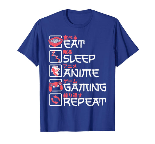 Eat Sleep Anime Gaming Repeat Otaku Gamer Japanese Anime T-Shirt