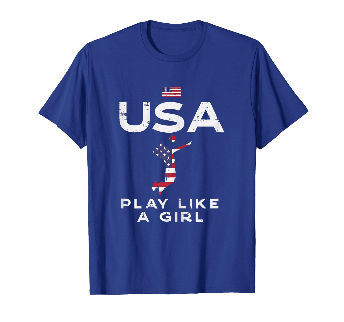 USA Flag Play Like Girl Volleyball Vintage Patritotic T-Shirt