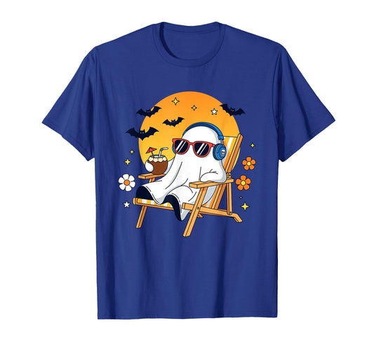 Chill Ghost Halloween Vacation Funny Beach Vibes T-Shirt