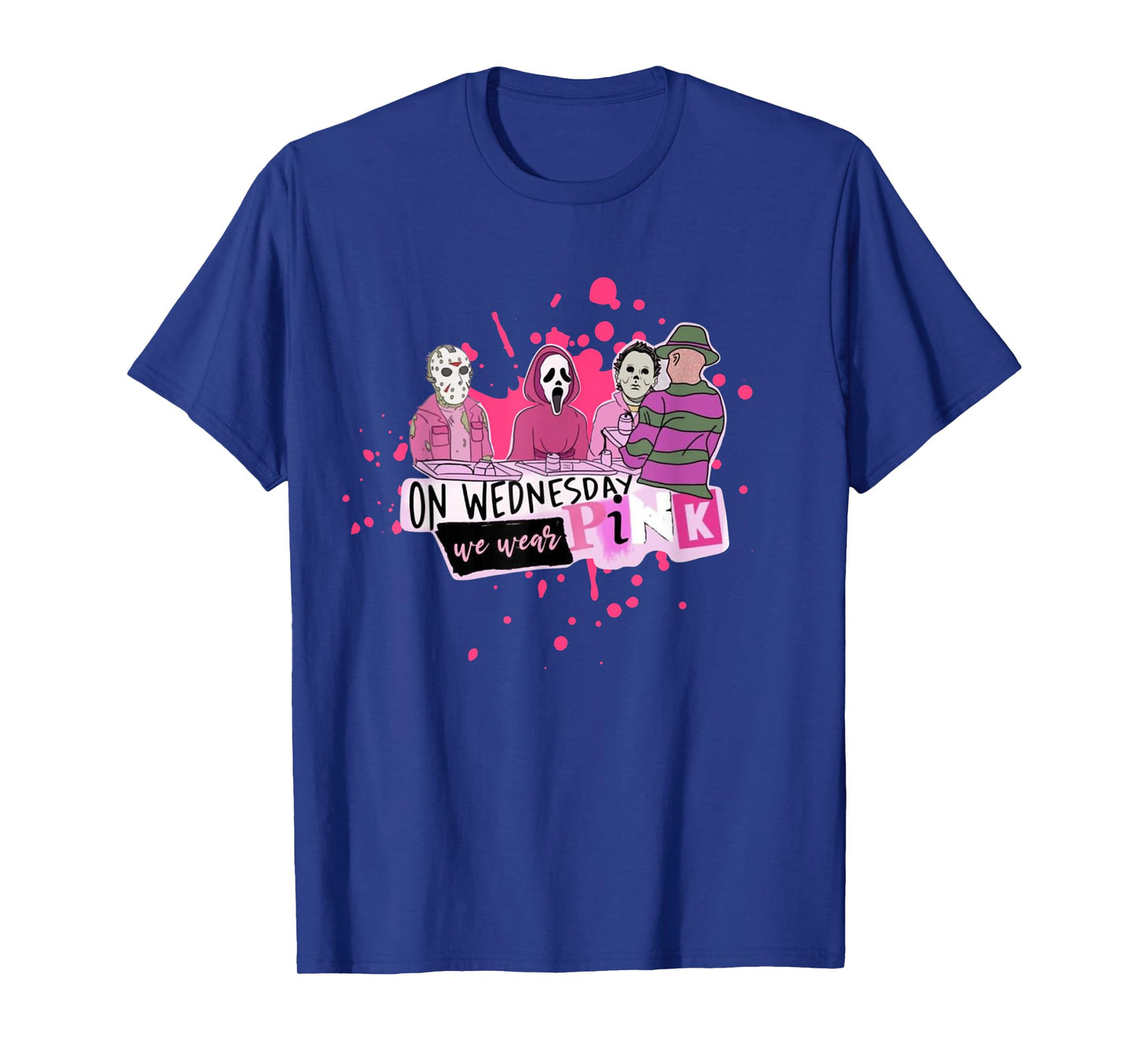 Weds. We Wear Pink Horror Villain Halloween Oct. Spooky Fun T-Shirt