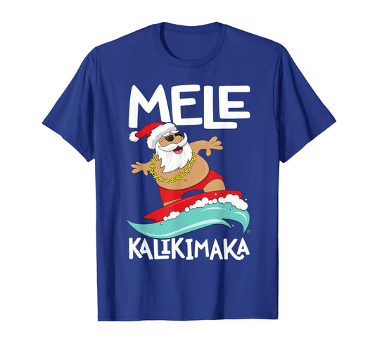 Mele Kalikimaka Hawaiian Christmas Hawaii Surfing Santa Short Sleeve T-Shirt Black