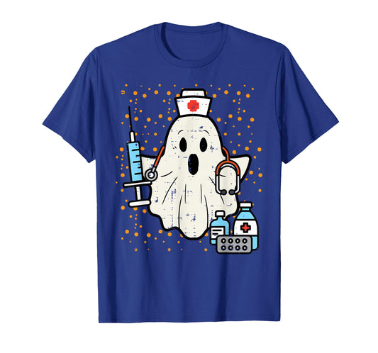 Halloween Nurse Ghost Boo Nursing Scrub Top Costume Women T-Shirt