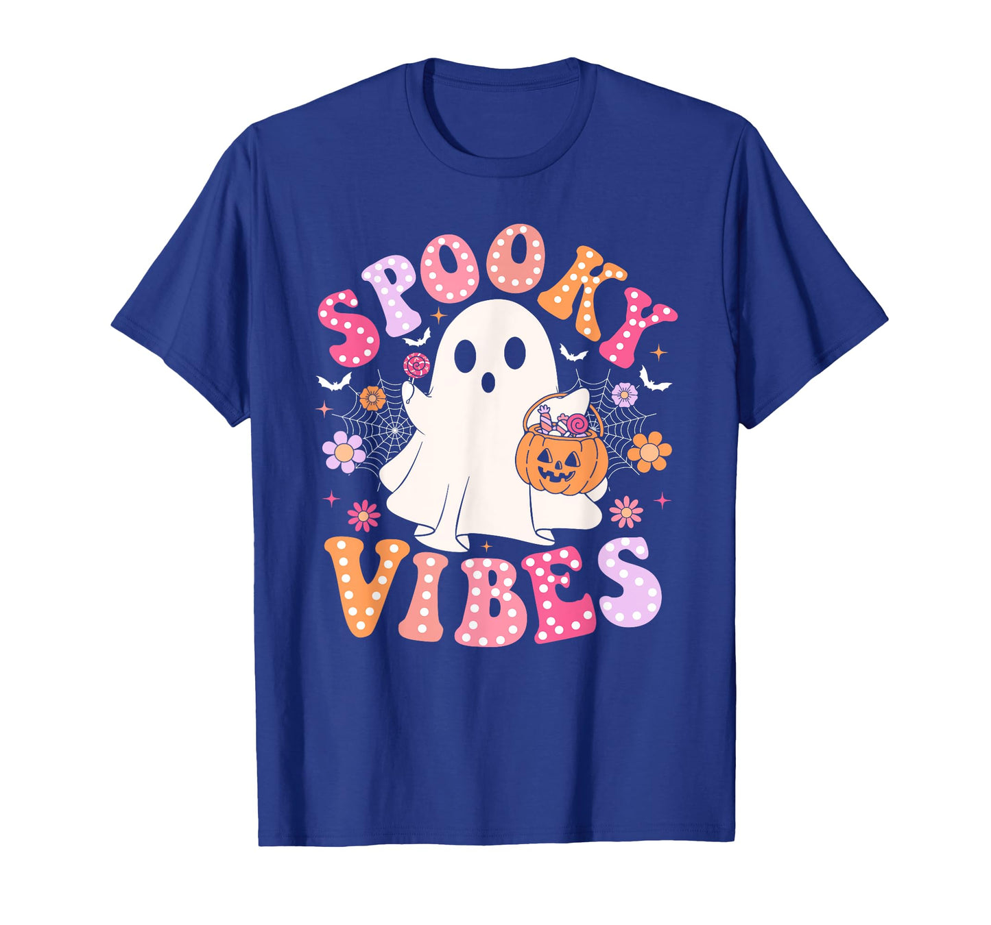 Spooky Vibes Ghost Retro Groovy Halloween Women Girls Kids T-Shirt