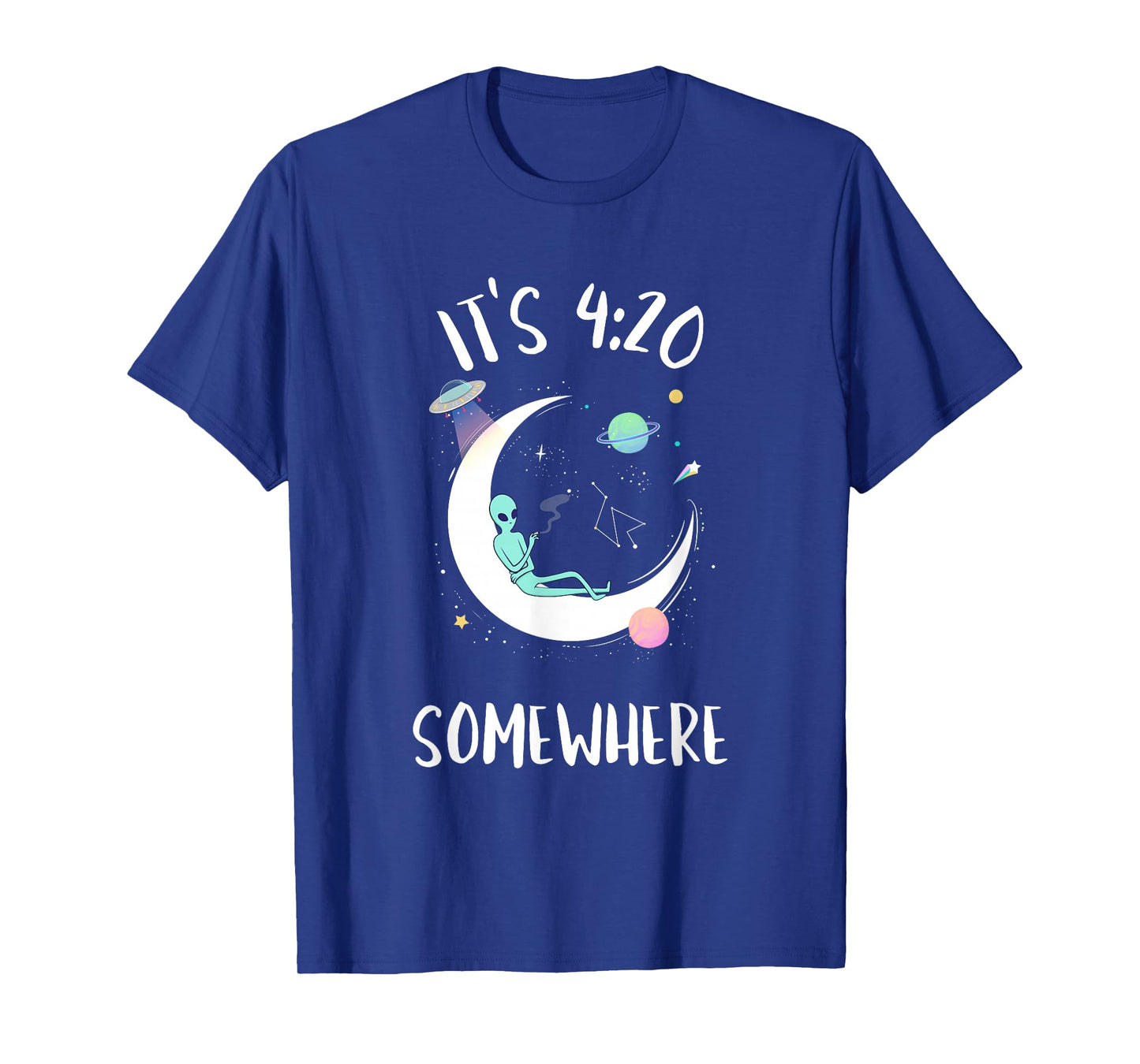 Funny Weed Joint Smoking Moon Alien | It's 4:20 Somewhere T-Shirt