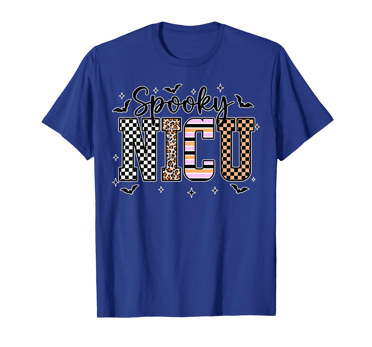 Spooky Nurse CNA NICU RN Halloween Leopard Checkered Nurse T-Shirt