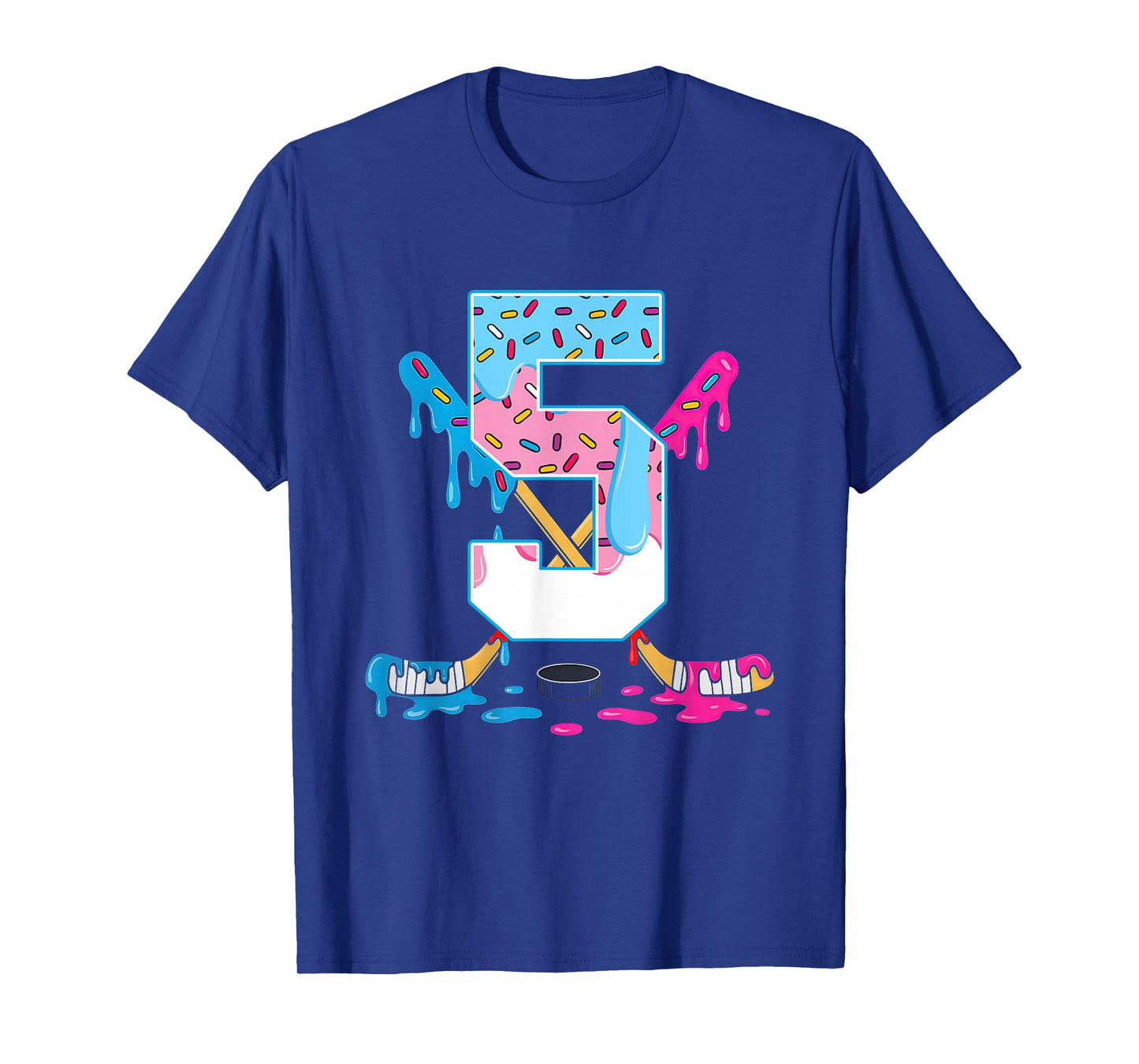 Hockey 5 Years Old Ice Cream Drip 5th Birthday Kids Gift T-Shirt