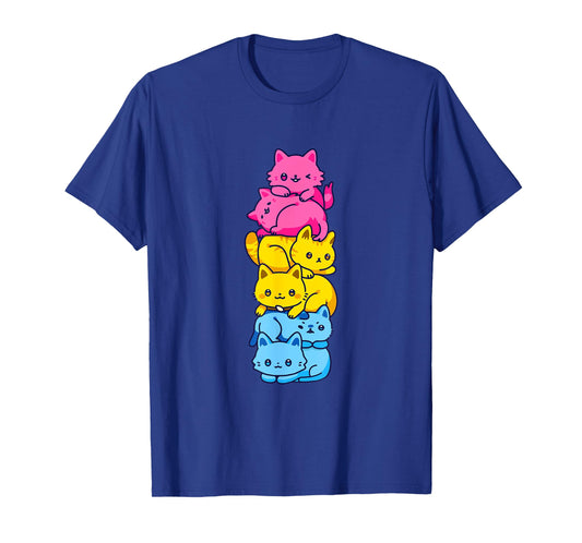 Pansexual Pride Cat LGBT Pan Flag Nonbinary Cute Cats Pile T-Shirt for Men Women
