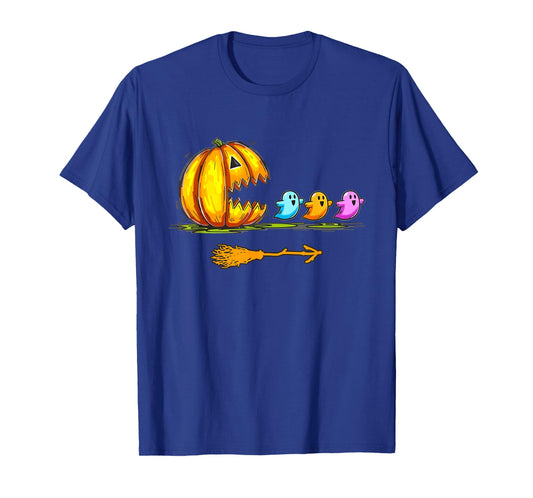 Pumpkin Eating Ghost Gamer Halloween Gaming Boys Teen Kids T-Shirt