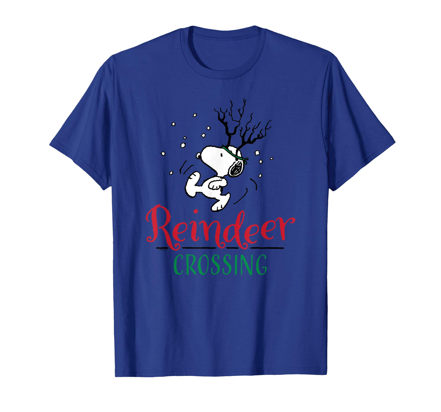 Peanuts Reindeer Crossing T-Shirt - Unisex-Adults, Unisex-Kids, Blue, Small, Short Sleeve