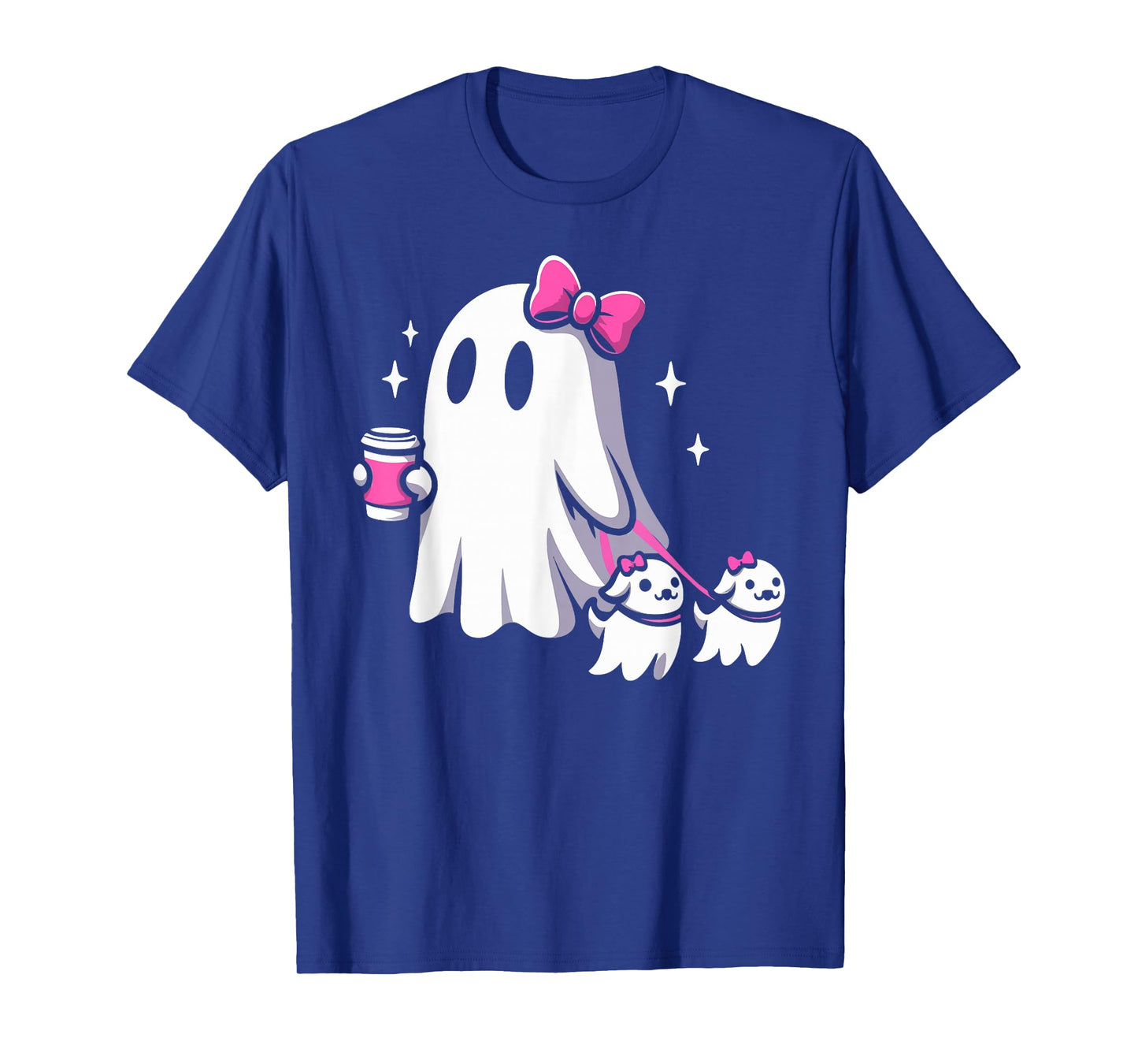 Halloween Cute Ghost Walking Dog Spooky Pink Coquette Ghost T-Shirt