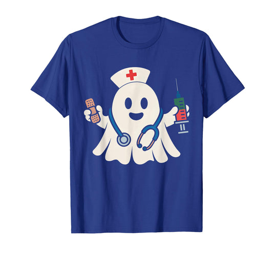 Cute Ghost Nurse Women Scrub Top Nursing Halloween Costume T-Shirt