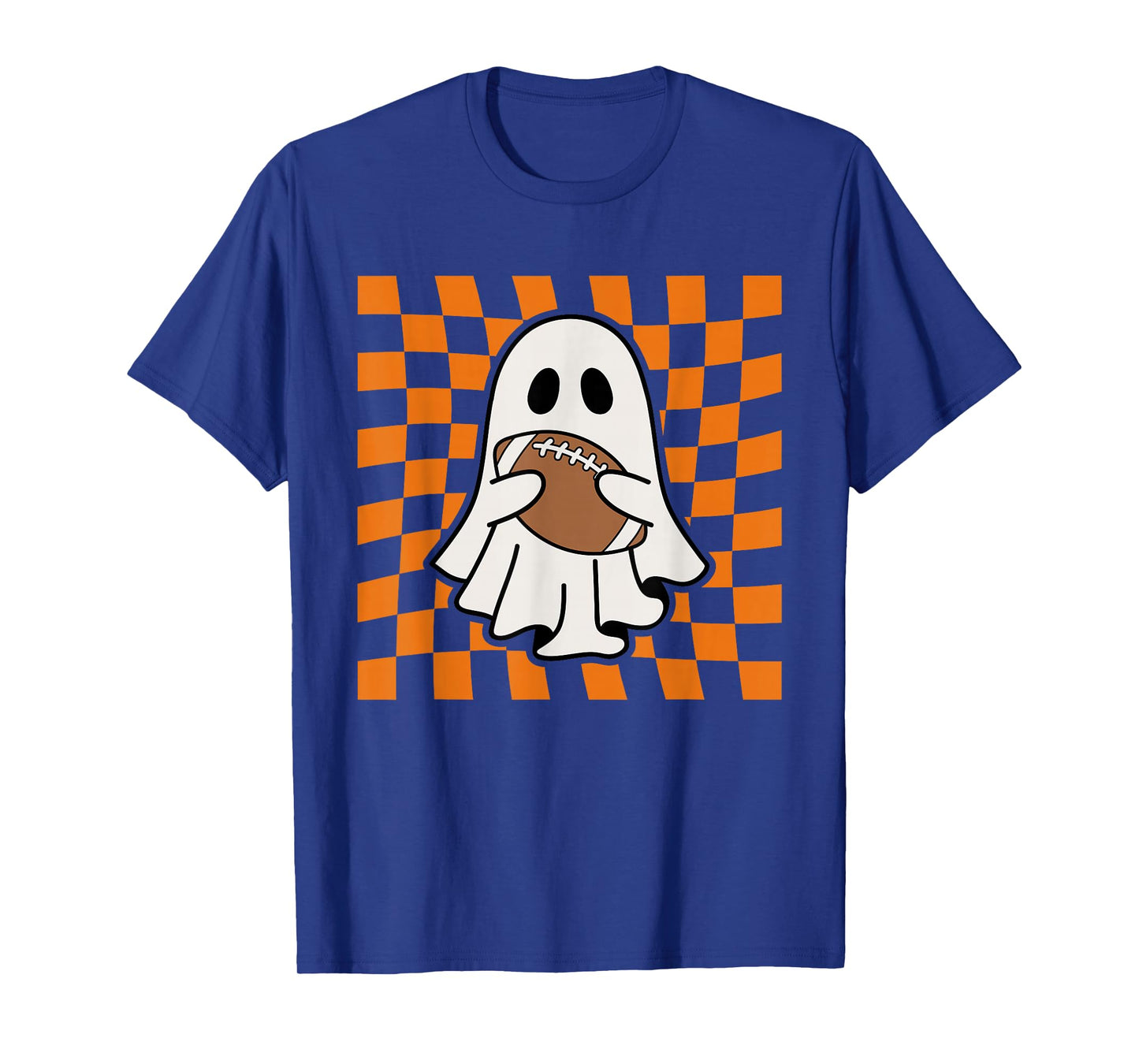 Groovy Halloween Ghost Football Checkered Boo Game Day Sport T-Shirt