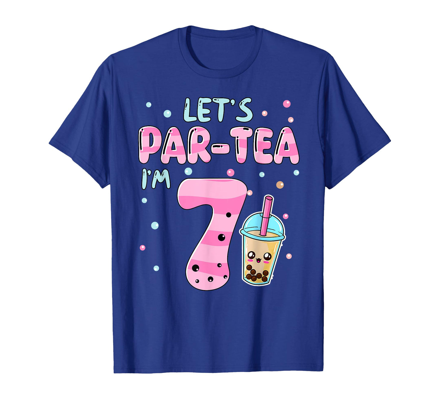 Let's Par-tea I'm 7 Years Old 7th Birthday Bubble Boba Tea T-Shirt