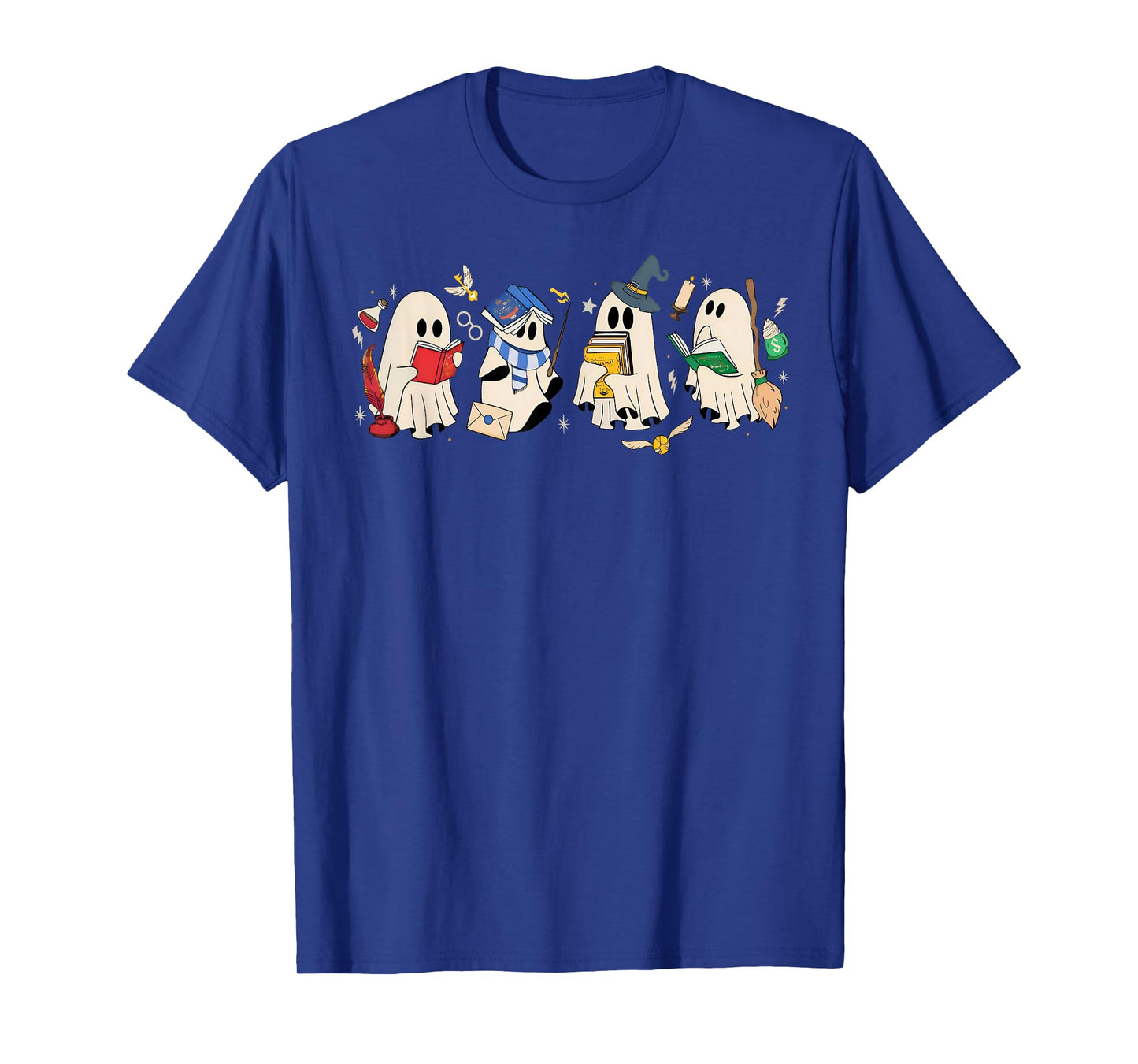 Funny Ghost Book Reading Books Lover Teacher Happy Halloween T-Shirt