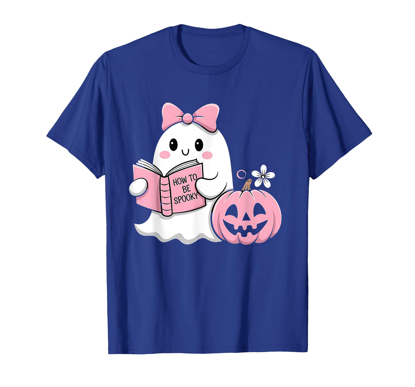 Cute Halloween Ghost Pink Pumpkin Reading How to Be Spooky T-Shirt
