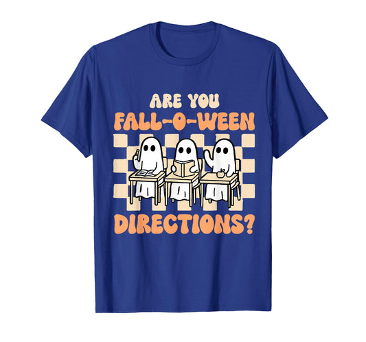 Retro are You Fall O Ween Directions Teacher Halloween Ghost T-Shirt