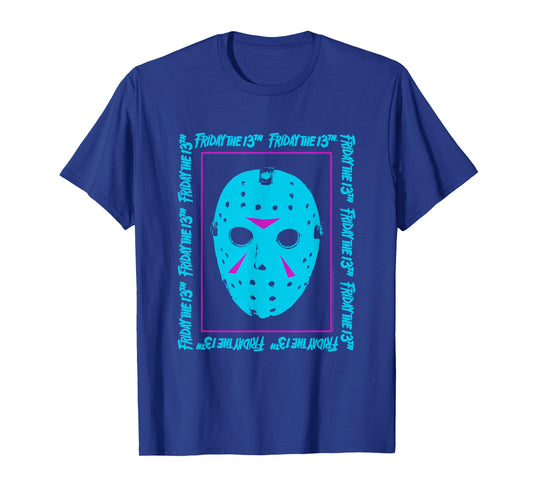 Friday The 13th Blue Mask Neon Summerween Horror Movie T-Shirt