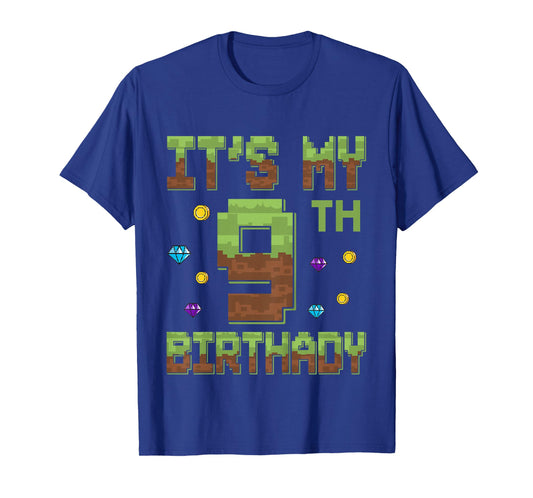 Birthday Boy It's My 9th Birthday 9 Year Old Pixel Gamer T-Shirt