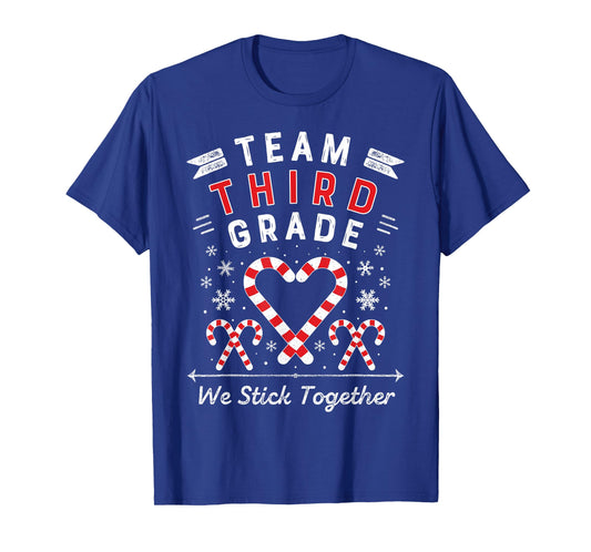 Team Third Grade Christmas Candy Cane Heart Xmas 3rd Teacher T-Shirt for Men Women Kids