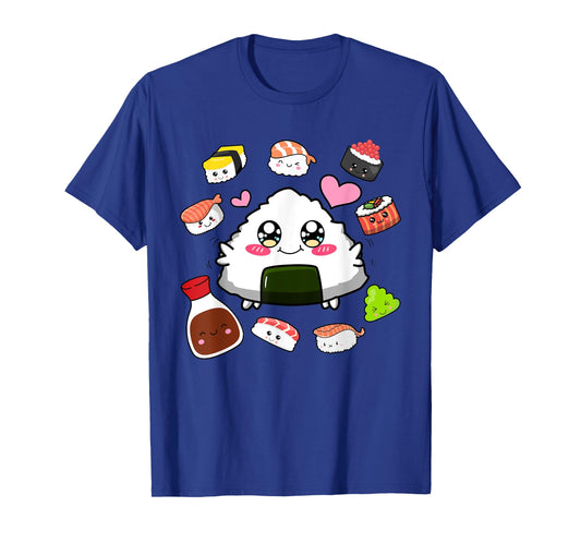 Kawaii Sushi Happy Funny Japanese Anime Cute Onigiri Sushi T-Shirt