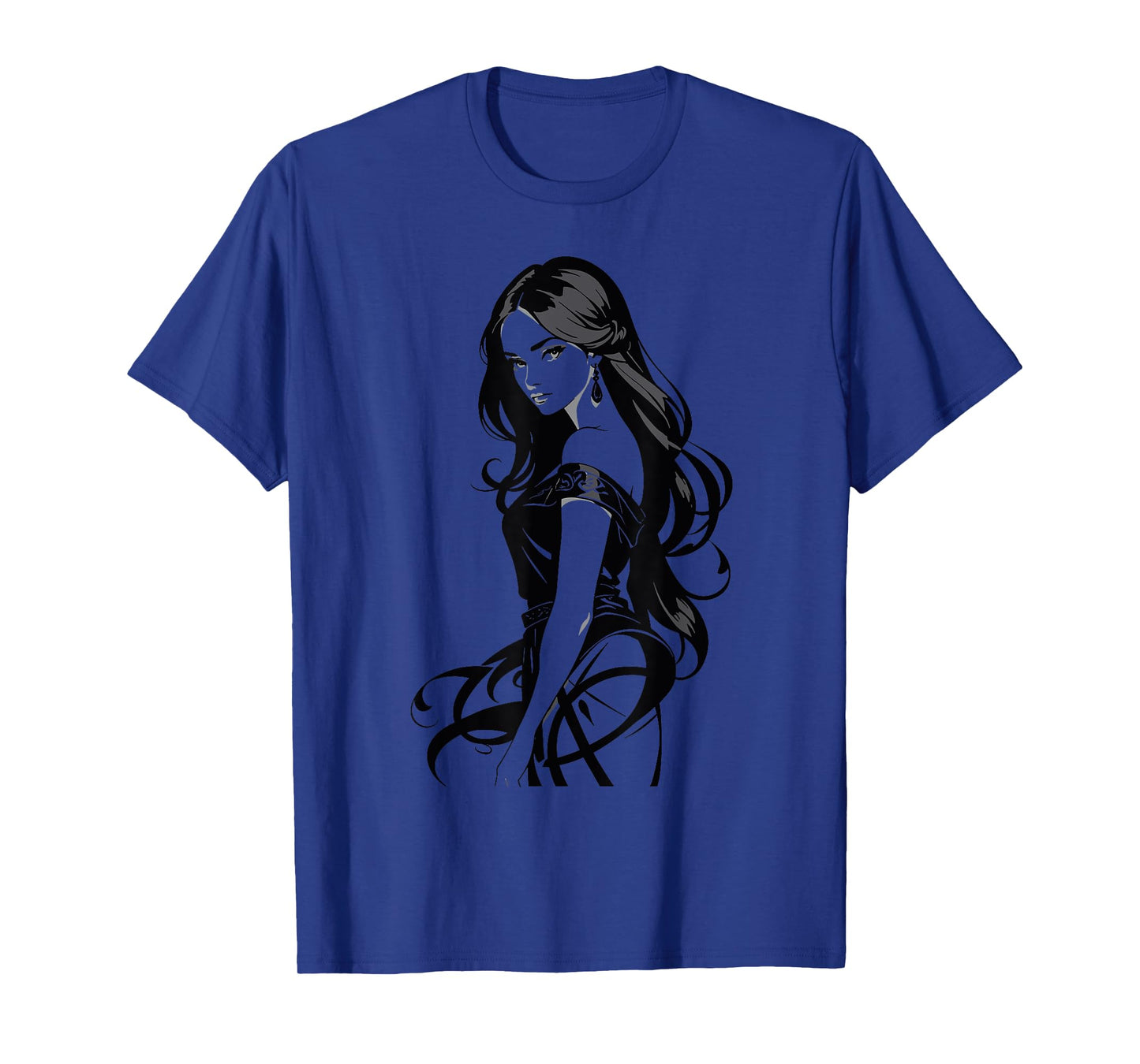 Sexy Waifu Anime Girl Japanese in Black and White Art T-Shirt