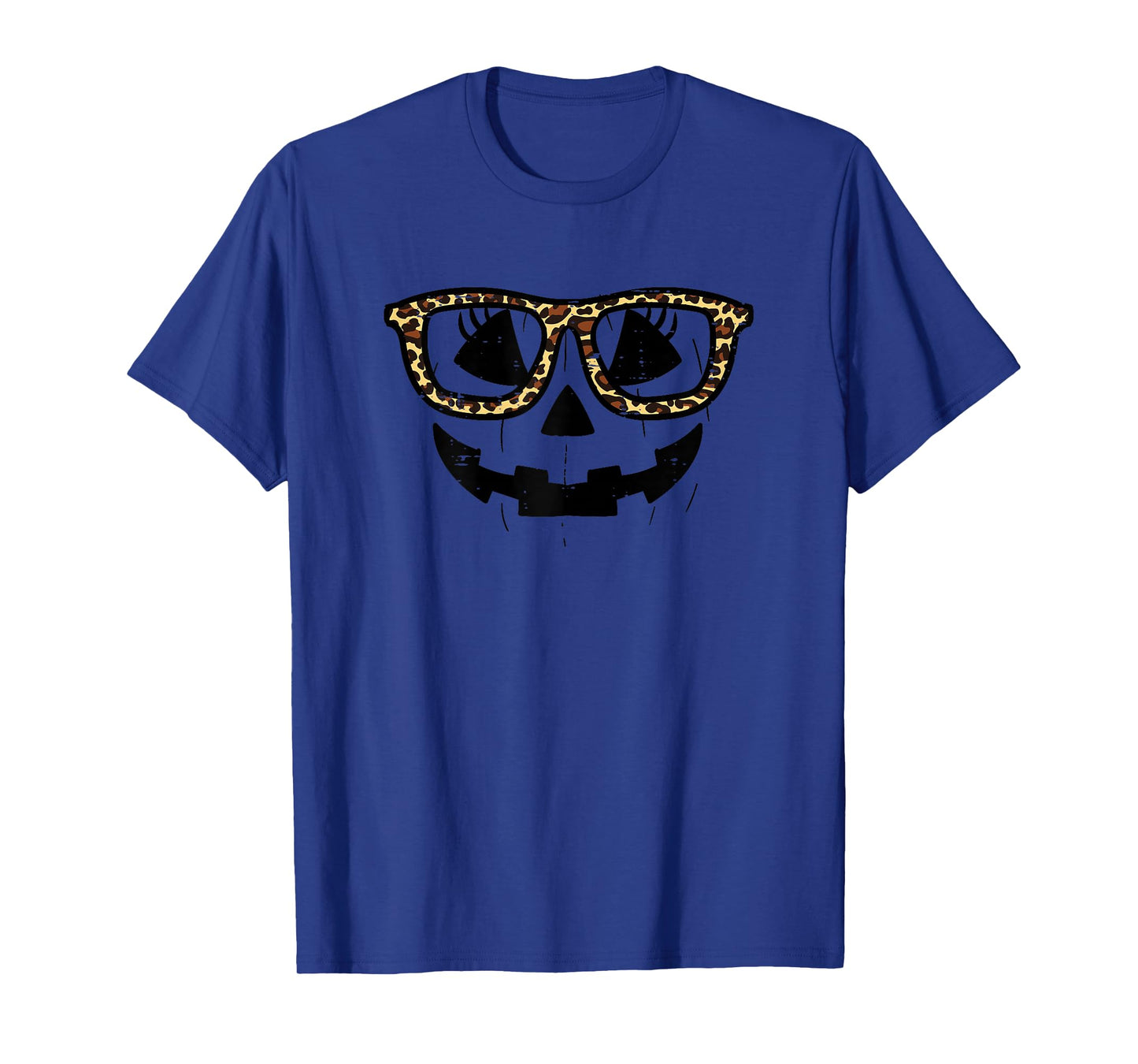 Pumpkin Face Leopard Glasses Funny Halloween Women Girls T-Shirt