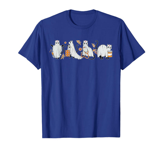 Ghost Cat Nurse ICU RN Pharmacy Tech Fall Halloween Costume T-Shirt