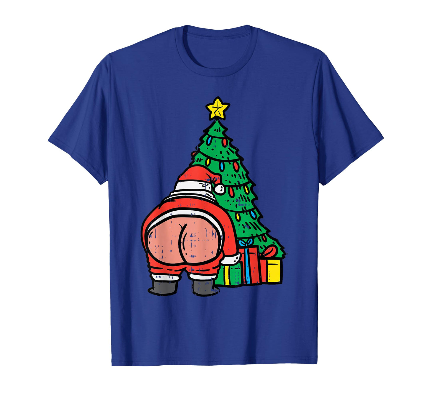 Santa Butt Christmas Tree Presents Funny Xmas Holiday PJ T-Shirt