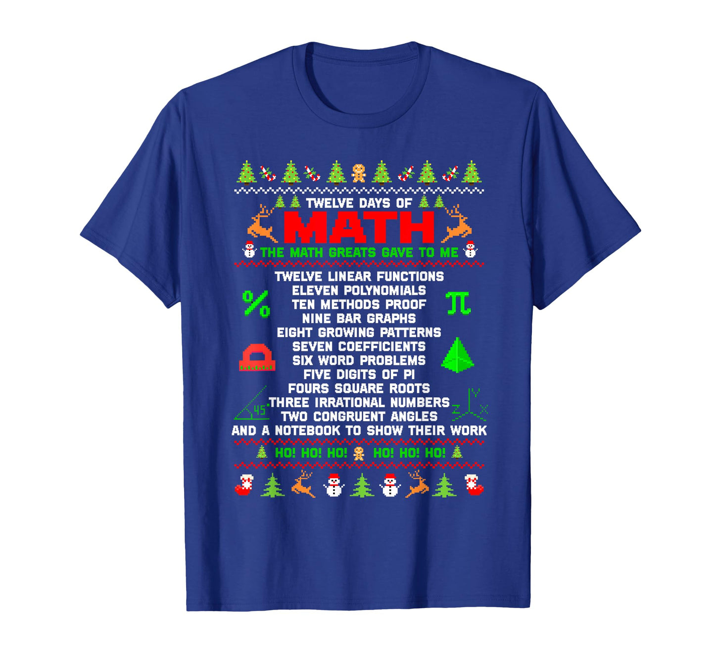 Twelve Days Of Math Teacher Students Ugly Sweater Christmas Men Women Kids T-Shirt