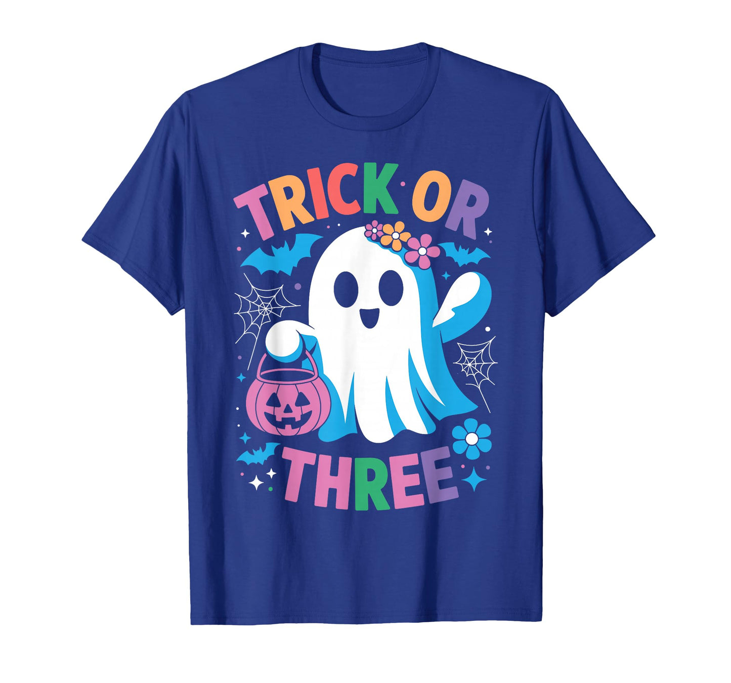 Trick or Three Cute Ghost Groovy 3rd Birthday Girls Kids T-Shirt