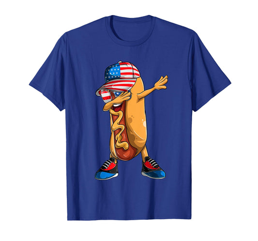 Hot Dog Shirts Boy, July 4th Shirts For Women Dabbing Hotdog T-Shirt