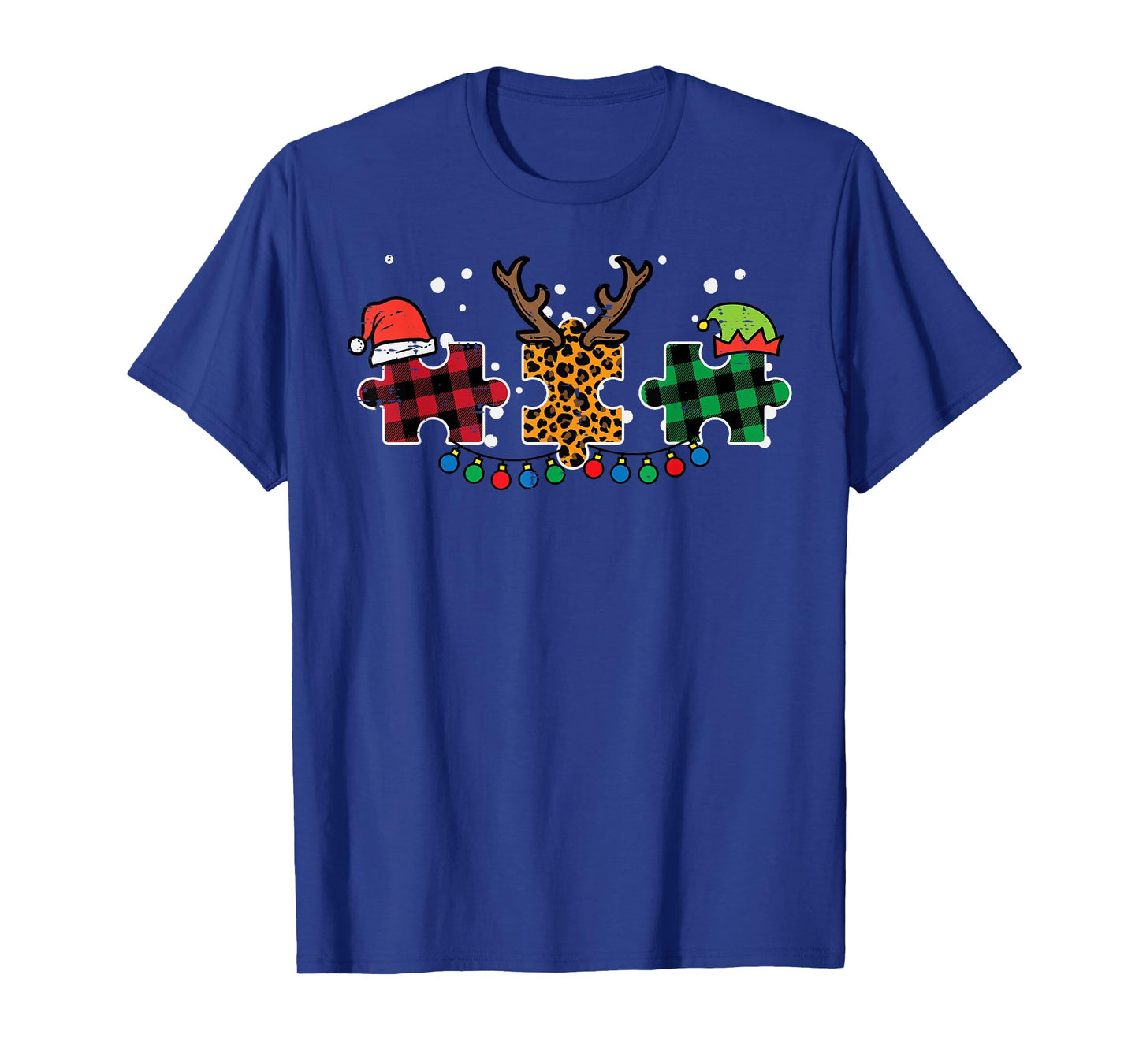 Christmas Leopard Plaid Puzzle Autism Xmas Men Women Kids T-Shirt