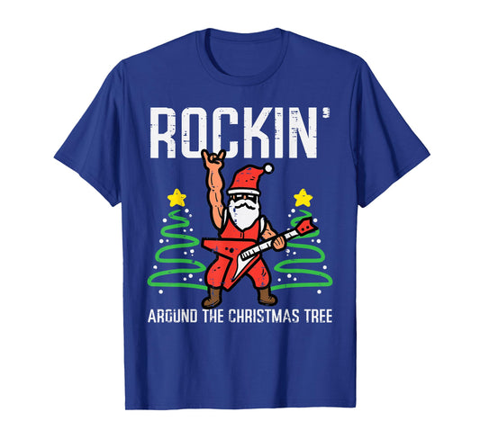 Santa Guitar Rockin Christmas Tree Funny Xmas Rocker Men Boy T-Shirt
