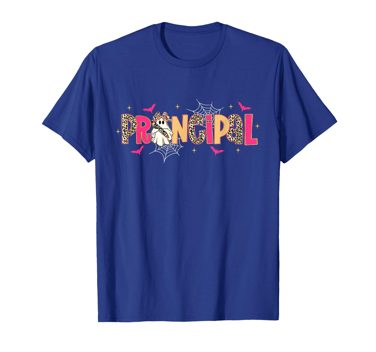 Principal Ghost Pencil Bow Leopard Funny Halloween Costumes T-Shirt