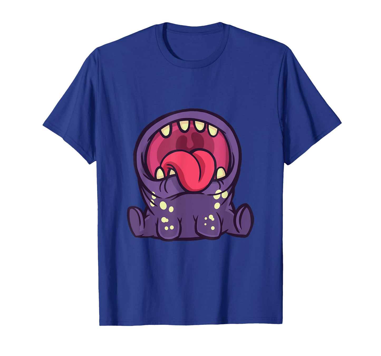 Funny cute purple monster with open mouth and T-Shirt