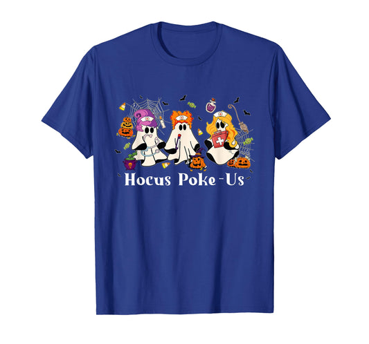 Retro Funny Hocus Poke-us Spooky Nurse Halloween Cute Ghost T-Shirt