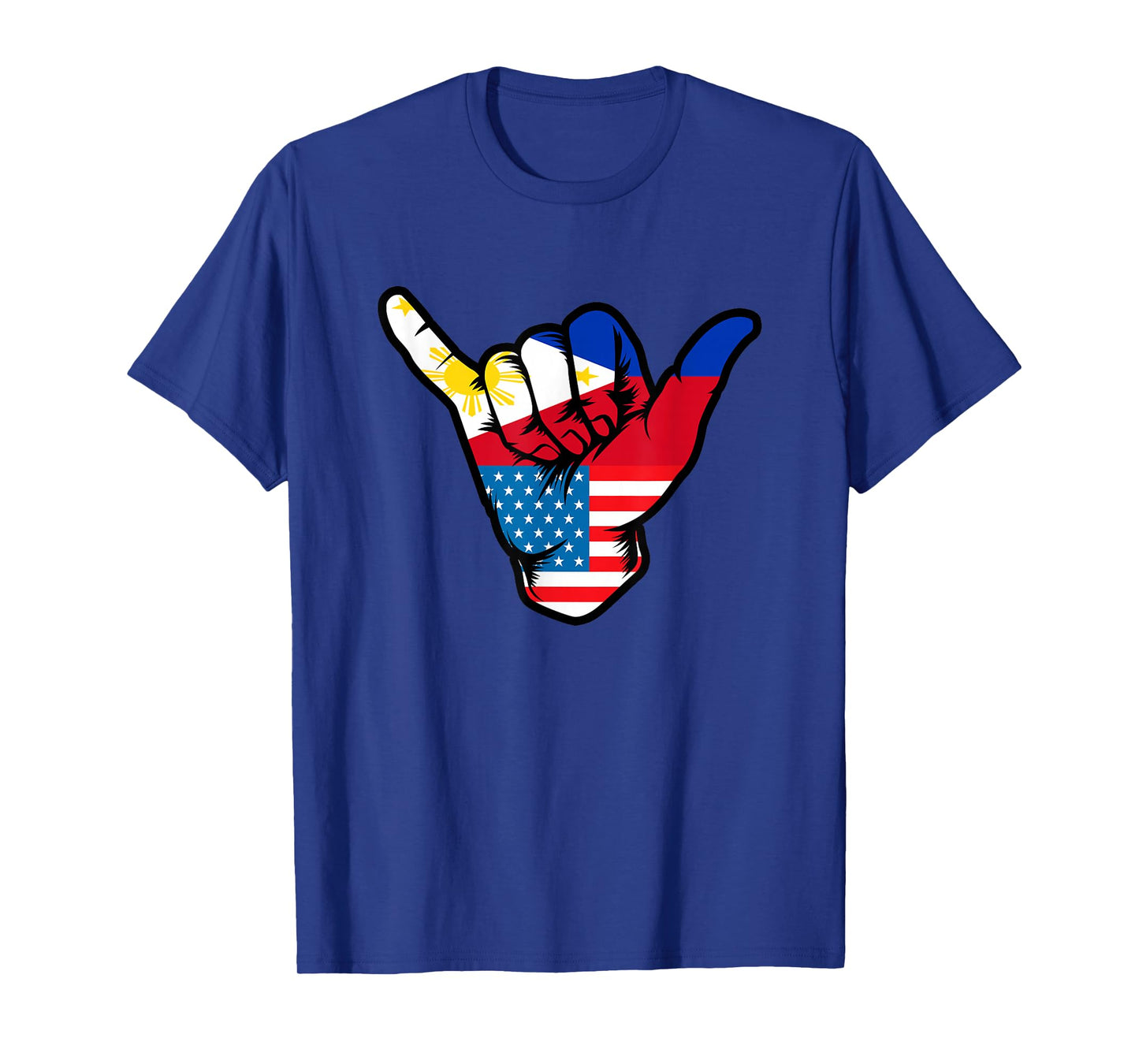 Half Filipino and American Philippines USA Flag Shaka Hand T-Shirt