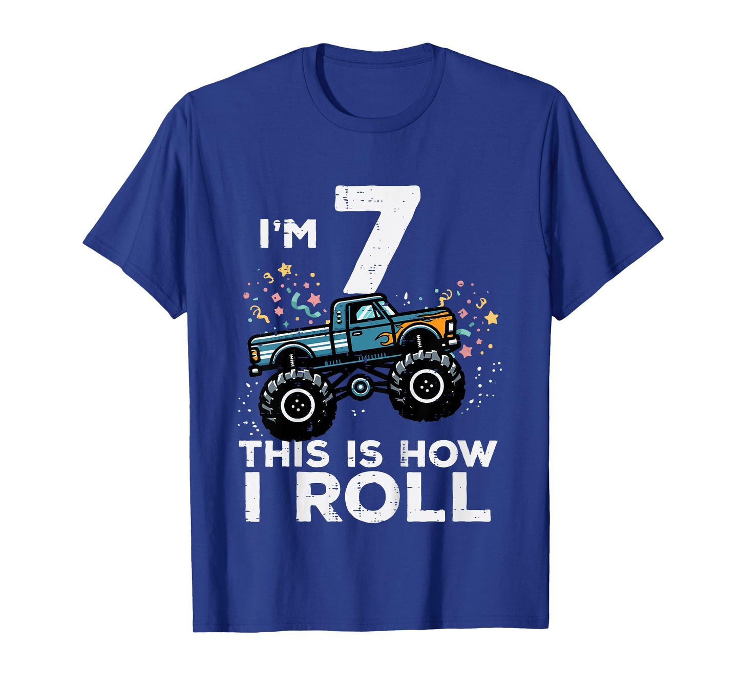 Kids Im 7 Monster Truck This How I Roll 7th Birthday Boys Kids T-Shirt