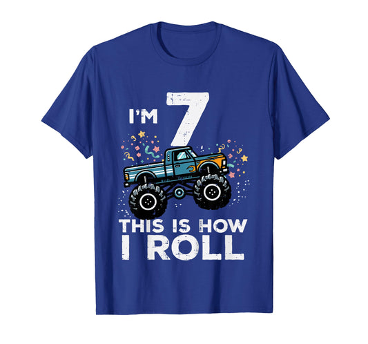 Kids Im 7 Years Old Monster Truck 7th Birthday Boys Kids T-Shirt