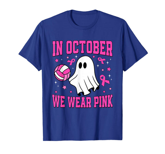 In October We Wear Pink Ghost Volleyball Breast Cancer T-Shirt