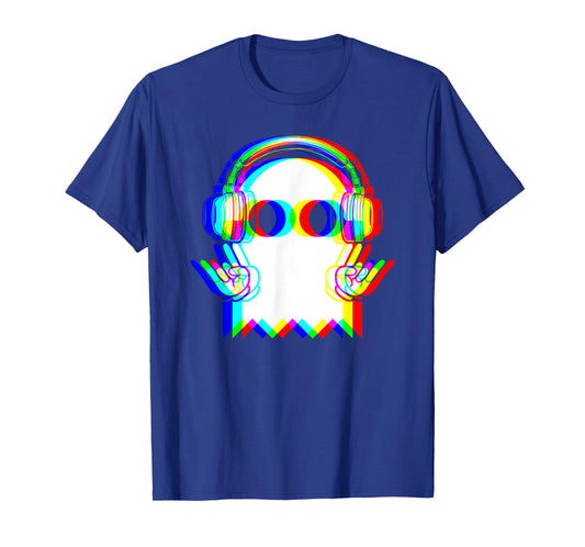 Rock On Psychedelic Ghost Headphones Music Trippy Rave Party T-Shirt