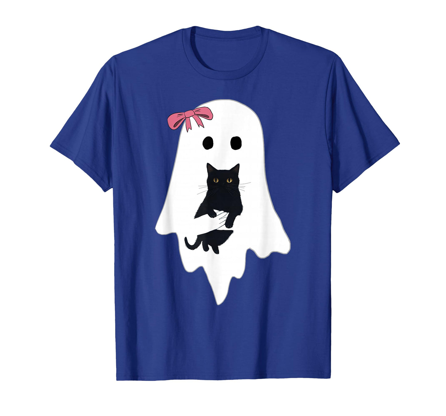 Cute Ghost Black Cat Pink Bow Funny Vintage Spooky Halloween T-Shirt