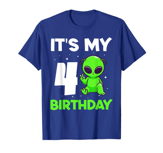Kids Alien 4 Years Old Boy Girls 4th Birthday T-Shirt